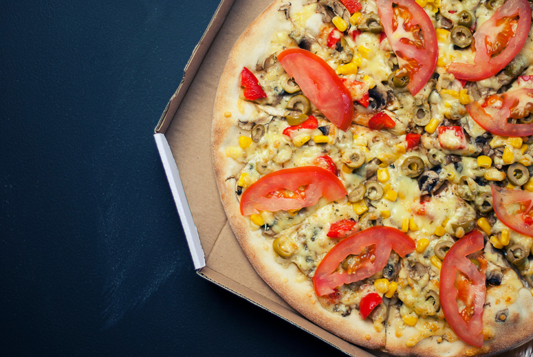 Pizza With Sliced Tomatoes on Brown Box